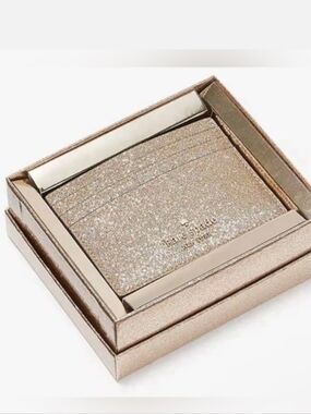 ✨️NWT✨️ Kate Spade Gold Glitter Boxed Card Holder, 2023, $99 MSRP